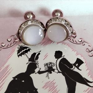 Coro Moonglow Rhinestone Silver-Tone Screw Back Earrings